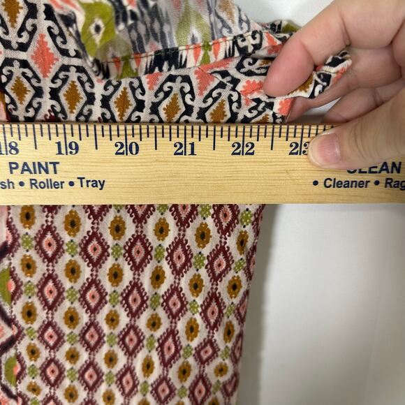 Liverpool Los Angeles Flutter Sleeve Woven Top Geo Patchwork Sz L Boho‎ Resort - Picture 6 of 7